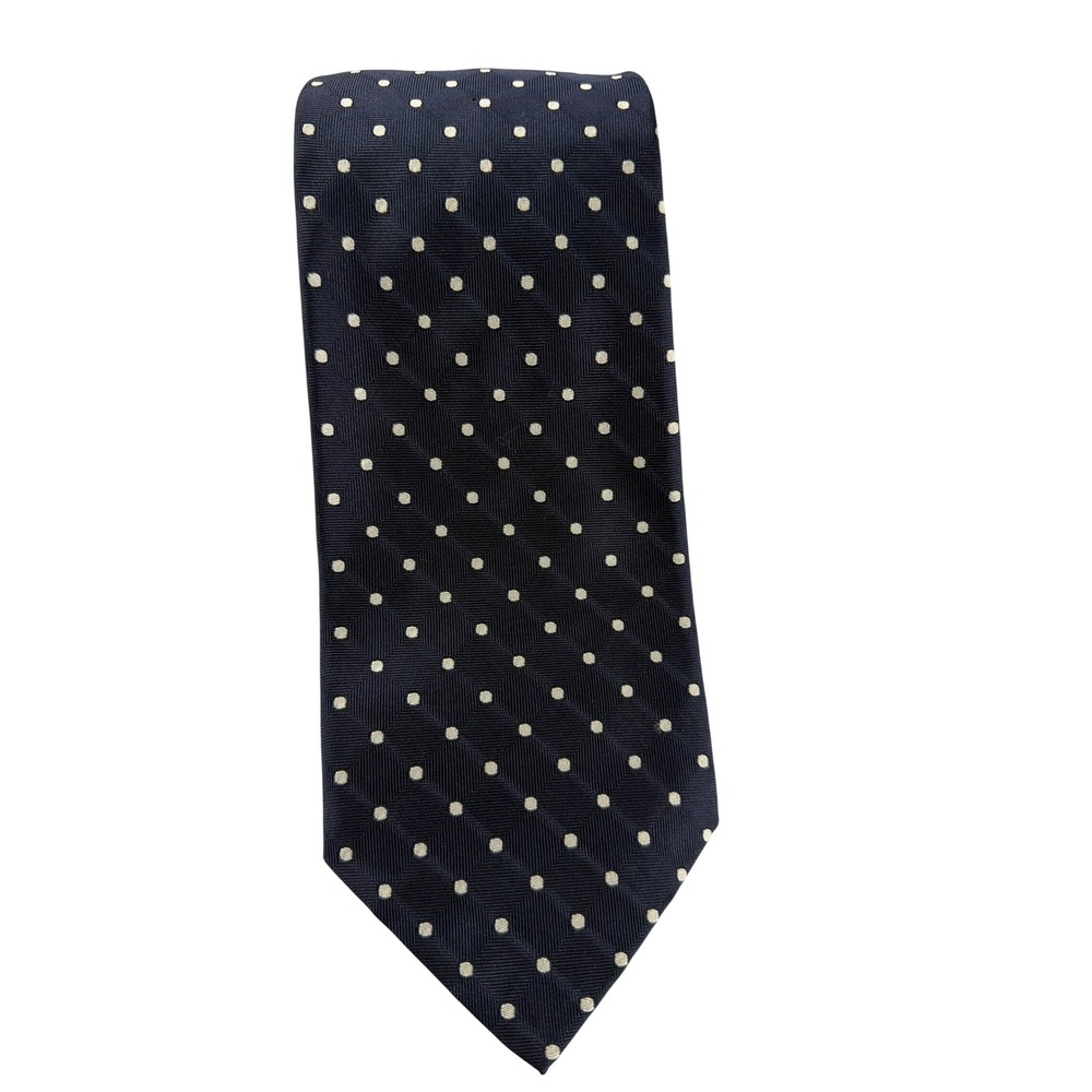 Ferrell Reed Navy Blue Polka Dot Silk Tie Woven in Switzerland Handmade Mens‎